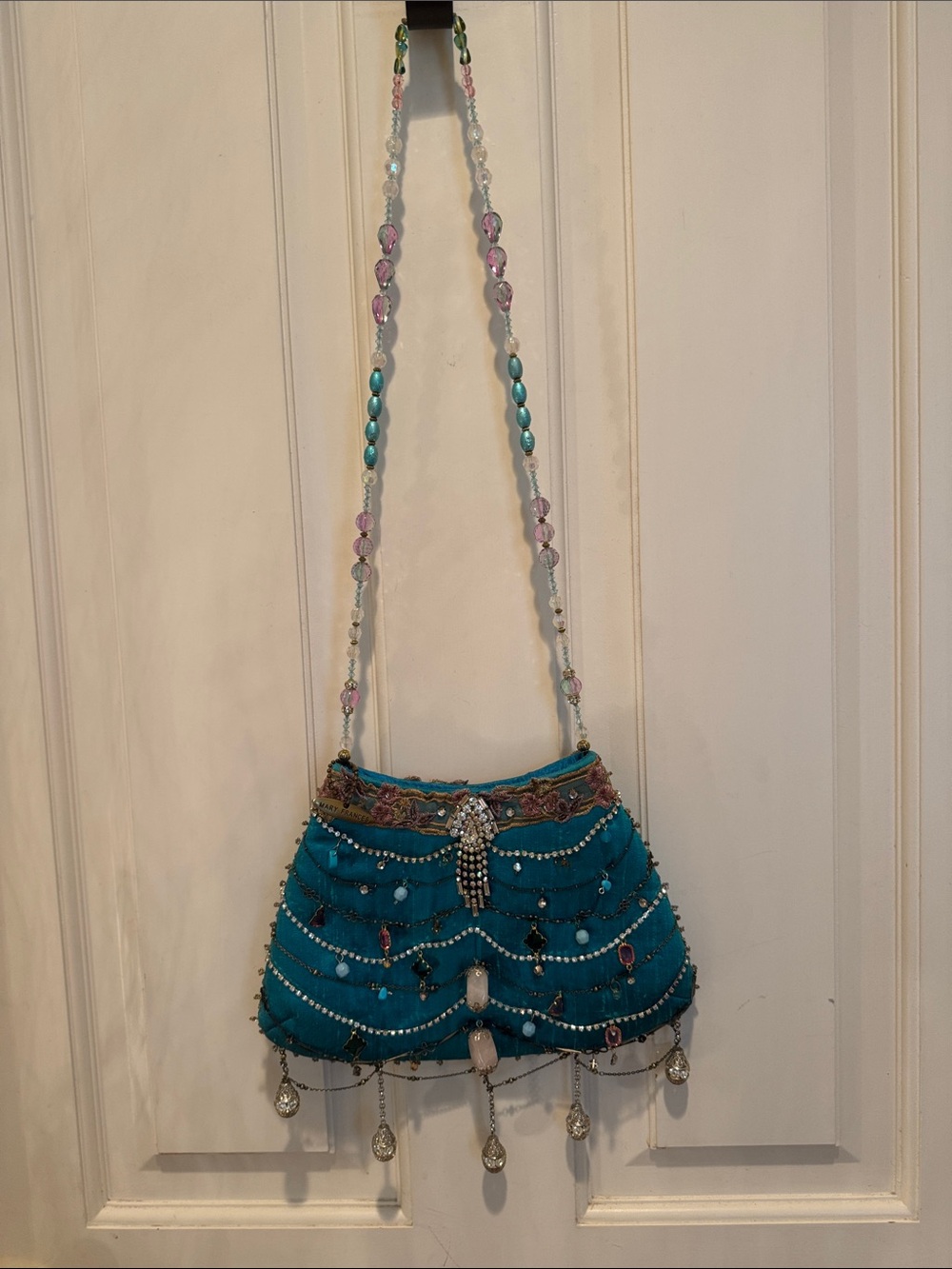 Mary Frances Vintage Designer bag in blue silk and beads